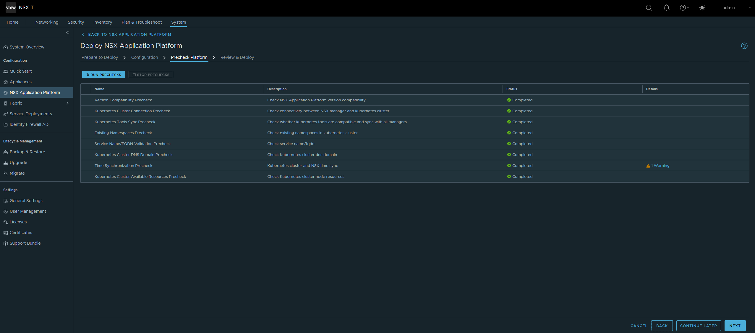 NSX Application platform Check