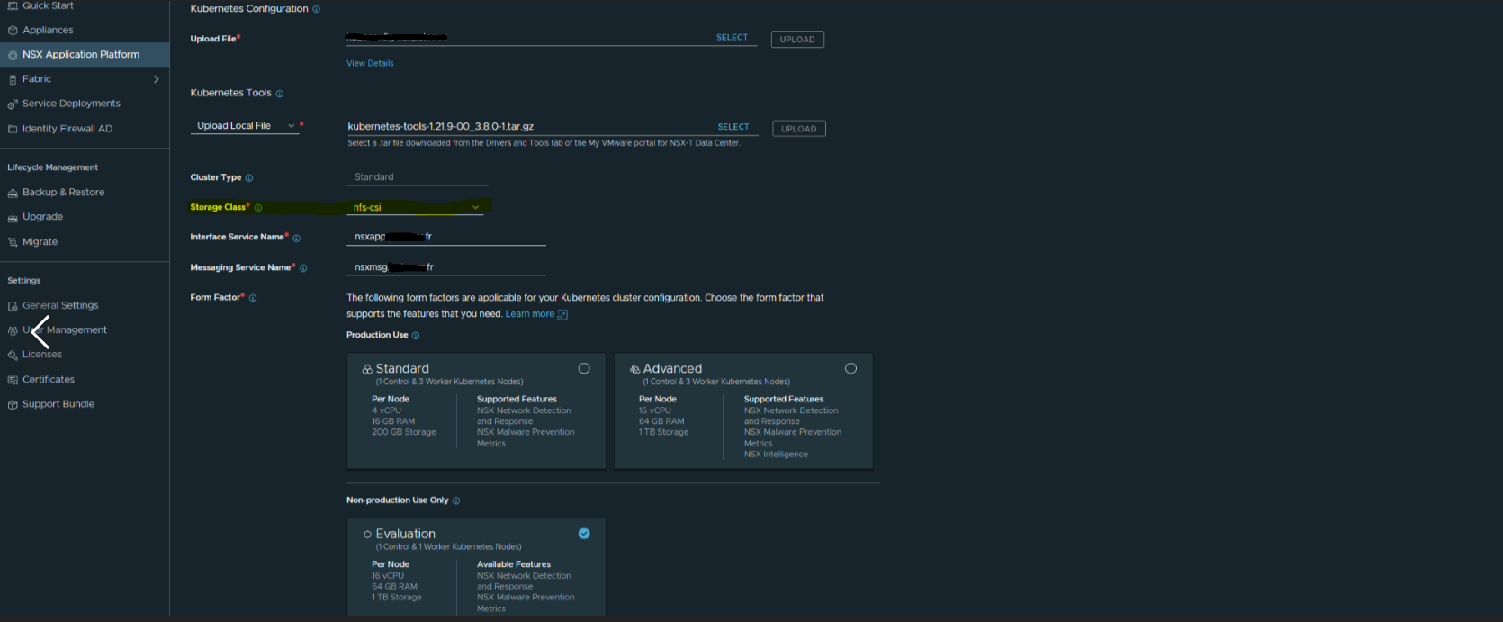 NSX Application platform Wizzard